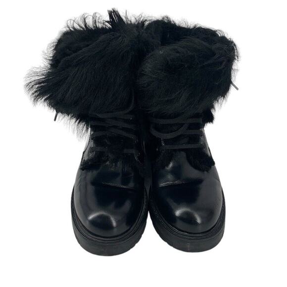 PRADA Shearling Lined Leather Ankle Boots Lace Up Size 38 Goth Combat Motorcycle - Picture 15 of 16